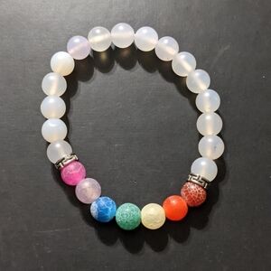 Rainbow Chakra Beaded Gemstone Stretchy Elastic Statement Bracelet